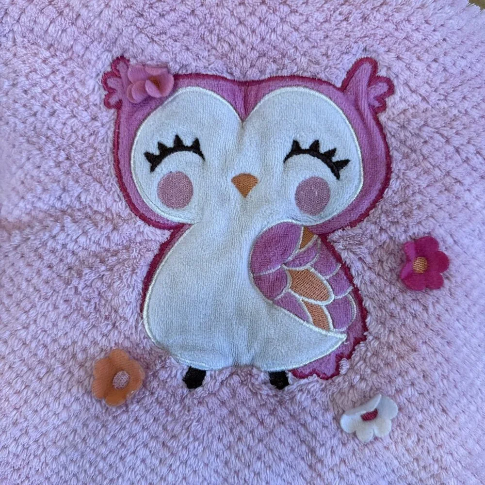 Carter’s Pink Textured  Plush Owl Baby Blanket 3D Flowers Well Loved